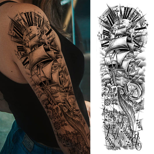Viking Sail Full Arm Sleeves Temporary Tattoos 17x48cm