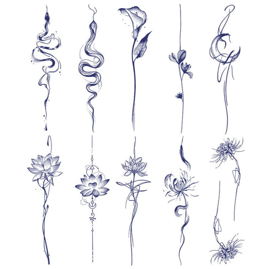 10 Sheets Snake Flower Chest Arm Body Semi Permanent Stickers