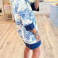 Blue Toile 3/4 Sleeve Dress