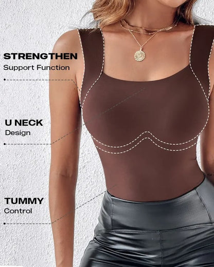 Women's U Neck Thermal Tank Tops with Built-In Bra
