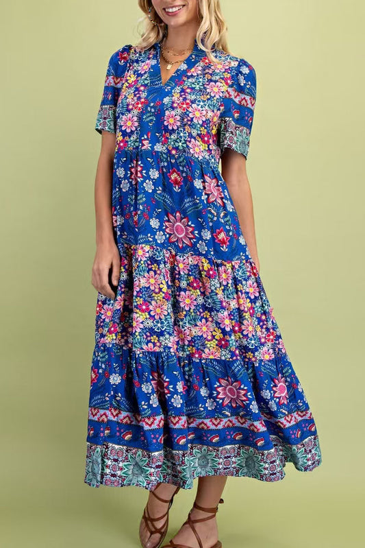 Mixed Print Tiered Pocket Dress