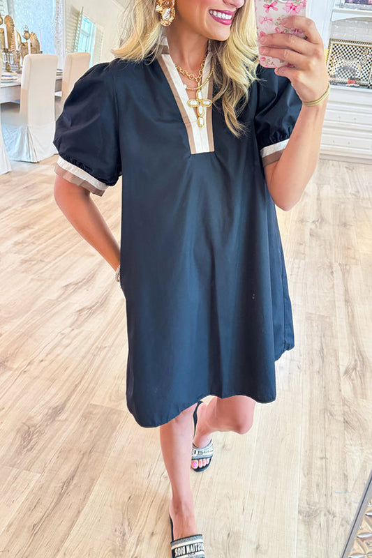 V-Neck Puff Sleeve Dress
