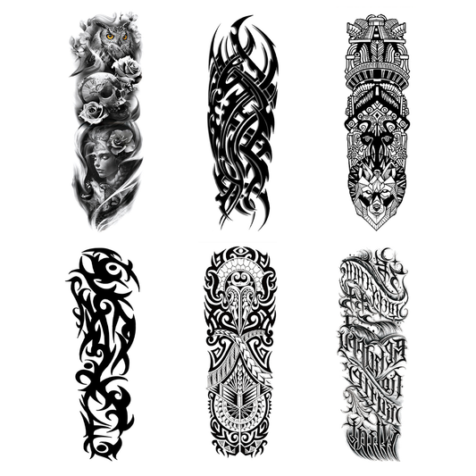 6 Sheets Tribal Maori Full Arm Temporary Tattoo Combo