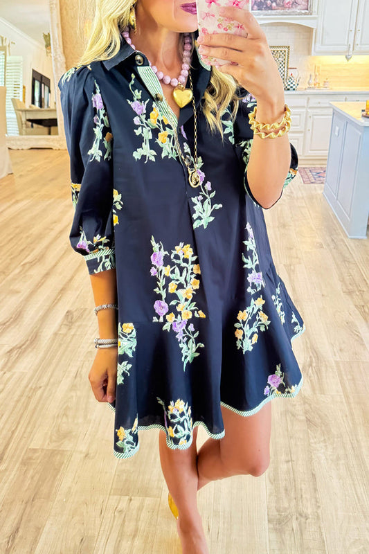 Floral Flounce Hem Pocket Dress