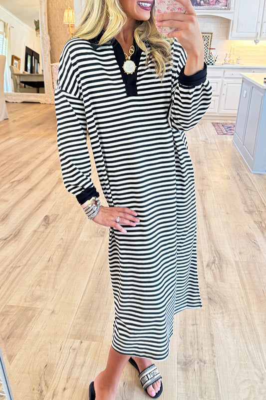 Striped Knit Pocket Long Dress