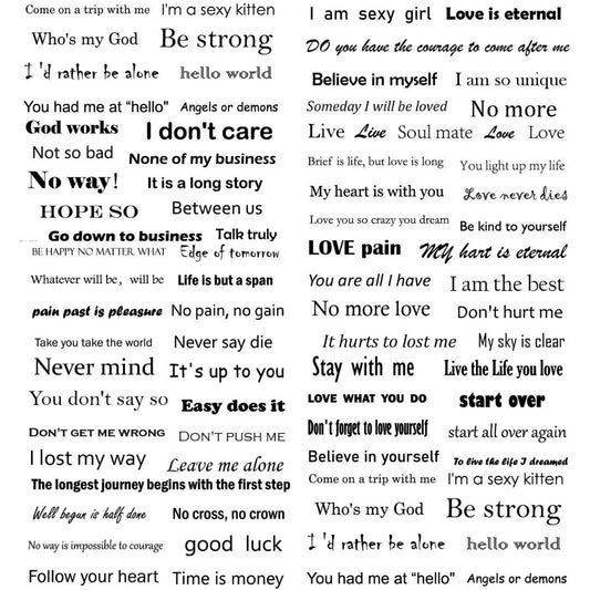 10 Sheets Small English Letter Waterproof Temporary Tattoo