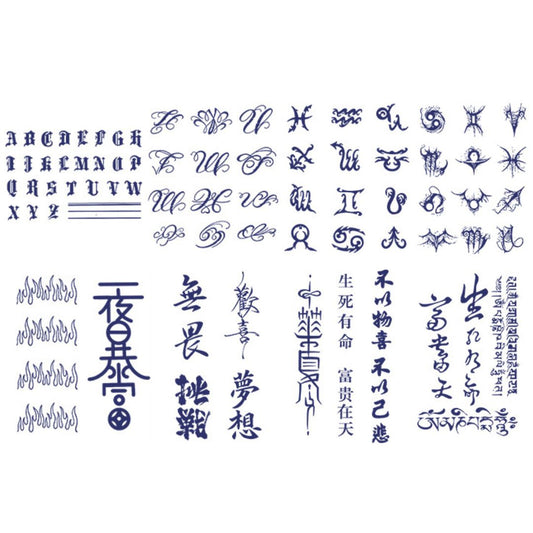 8 Sheets Large Letter Zodiac Sign Chinese Character Semi-Permanent Tattoo Stickers