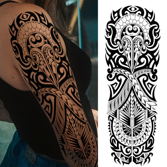 Full Arm Sleeve Maori Temporary Tattoos Realistic Thorns Totem Waterproof Tattoo Stickers Arm Body