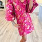 Hot Pink Gold Accent Jacquard Shift Dress