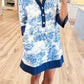 Blue Toile 3/4 Sleeve Dress