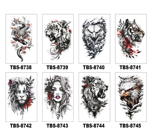 8 Sheets Art Waterproof Half Arm Temporary Tatto