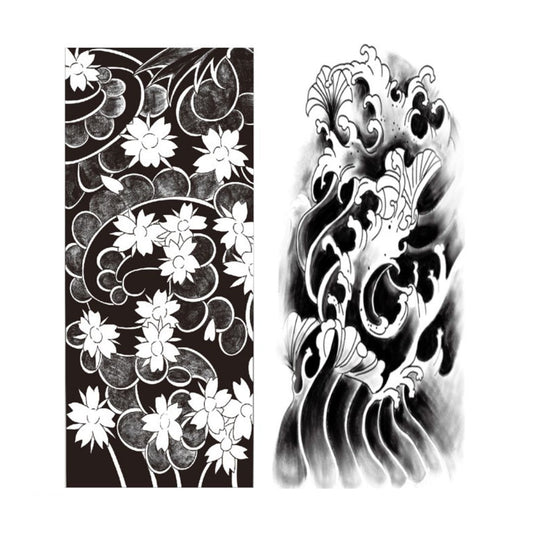 2 Sheets Full Arm Black Flower Wave Semi-Permanent Tattoo
