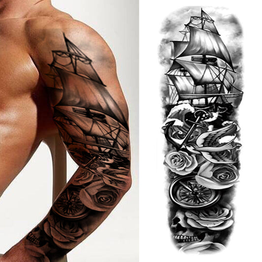 Viking Sail Full Arm Sleeves Temporary Tattoos 17x48cm