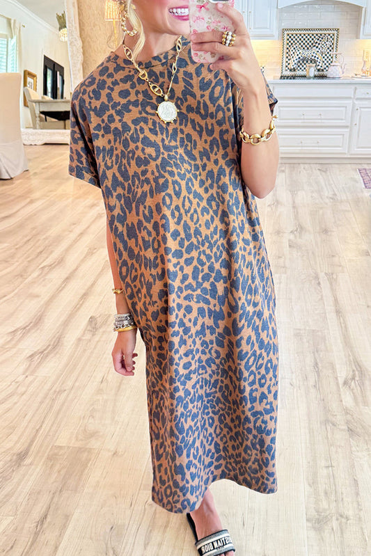 Leopard Short Sleeve Maxi Dress