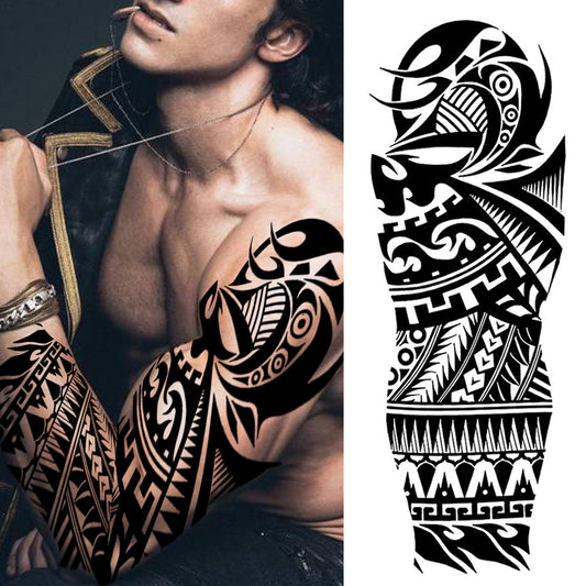 Full Arm Sleeve Maori Temporary Tattoos Realistic Thorns Totem Waterproof Tattoo Stickers Arm Body