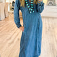 Denim Caftan Pockets Midi Dress