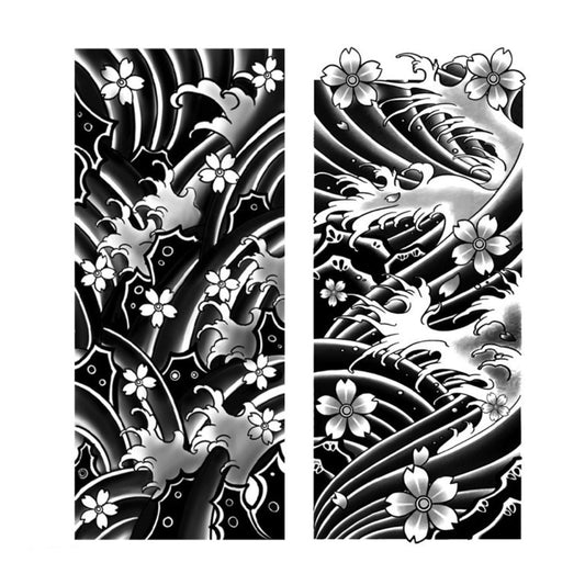 2 Sheets Full Arm Wave Flower Semi-Permanent Tattoo