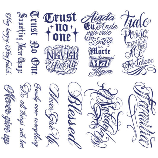 8 Sheets Cool Art Letters Large Semi-Permanent Tattoo Stickers