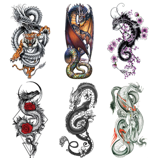 6 Sheets super cool dragon Extra large Arm Leg Thigh Waterproof Temporary Tattoos for woman and man Fake Tattoo