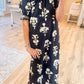 Black Floral Puff Sleeve Midi Dress