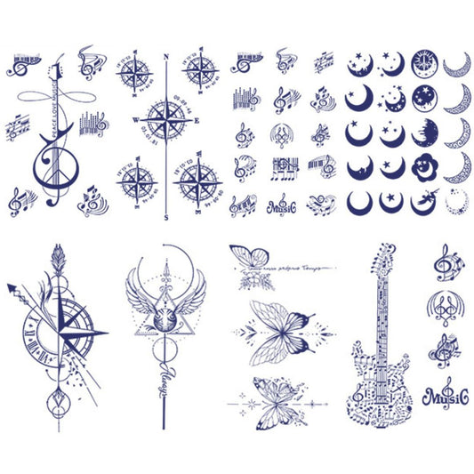 8 Sheets Music Notes Guitar Semi-Permanent Tattoo Stickers