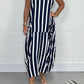 Stripe Oversize Tie Pocket Dress