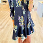 Floral Flounce Hem Pocket Dress
