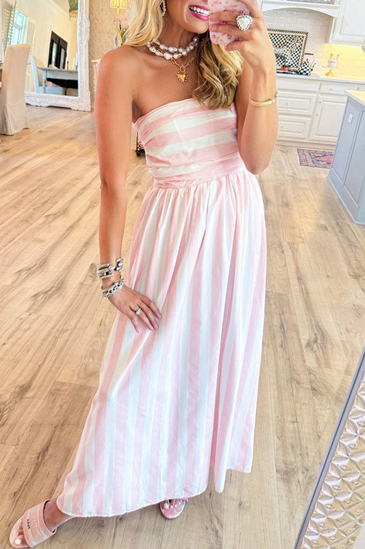 Stripe Strapless Maxi Dress