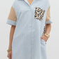 Stripe Leopard Contrast Pocket Dress