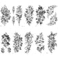 10 Sheets 3D Black Rose Peony Temporary Tattoo