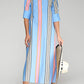 Vertical Stripes Pocket Blue Shirt Dress