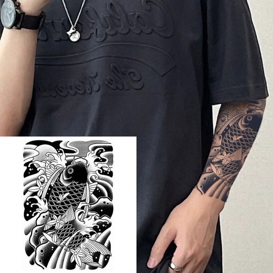 Black Fish Wave Half Arm Semi-Permanent Tattoo