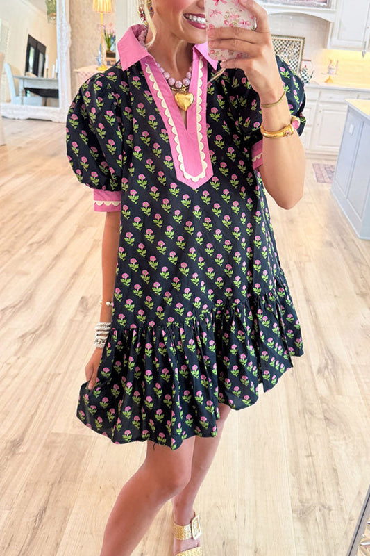 Floral Scallop Trim Dress