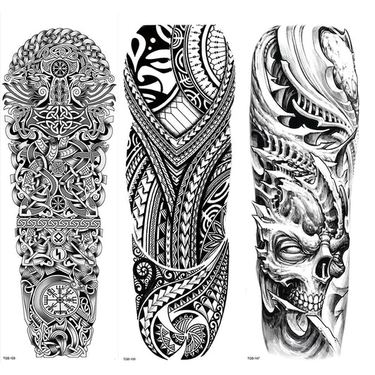 3 Sheets Bone Metal Totem Tribe Full Arm Sleeves