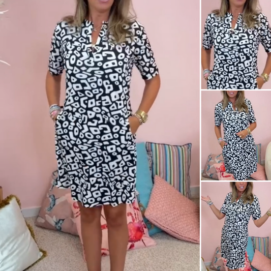 Women's Casual Short Sleeve V-Neck Printed Dress