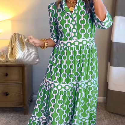 Women’s Geometric Print V-Neck Maxi Dress